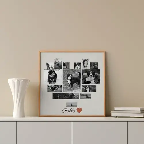 Gedenkcollage hond – ovaal portret met naam & data