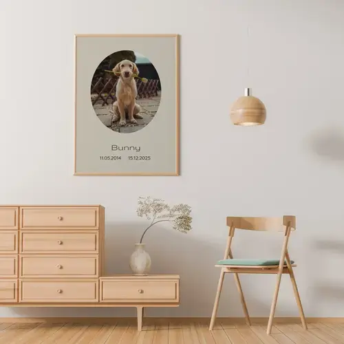 Gedenkcollage hond – ovaal portret met naam & data