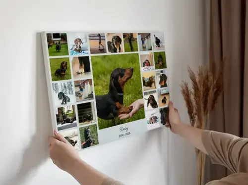 Herdenkingscollage hondensilhouet met naam & jaren