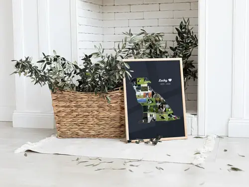 Herdenkingscollage hondensilhouet met naam & jaren