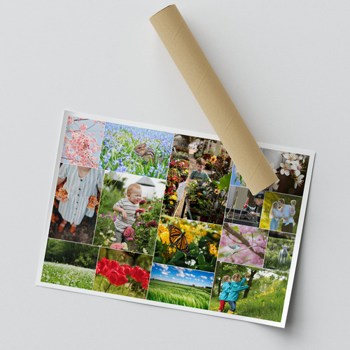 Lente-fotocollage met bloemen en eigen tekst