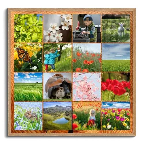 Lente-fotocollage met bloemen en eigen tekst