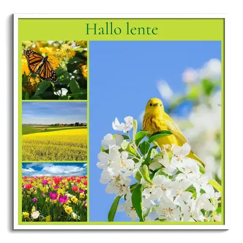 Lente-fotocollage met bloemen en eigen tekst
