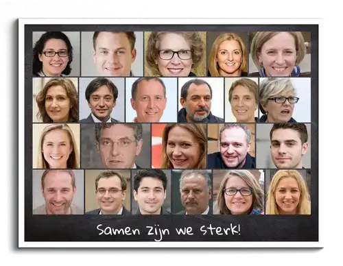 Groepsfoto of teambeeld als fotocollage met bijschrift
