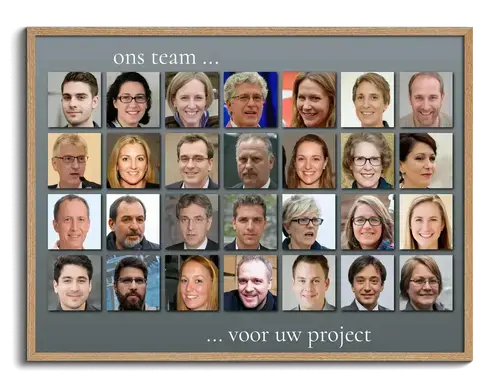 Fotocollage met fotos van alle medewerkers als teambuilding