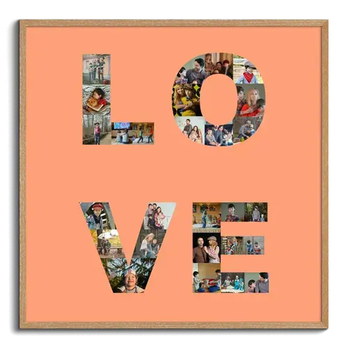 Fotocollage met de tekst LOVE als vier letters voor familiefotos