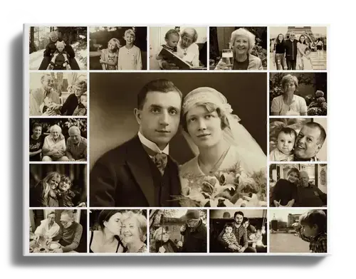 Familiefoto als fotocollage met sepia effect groot beeld in midden