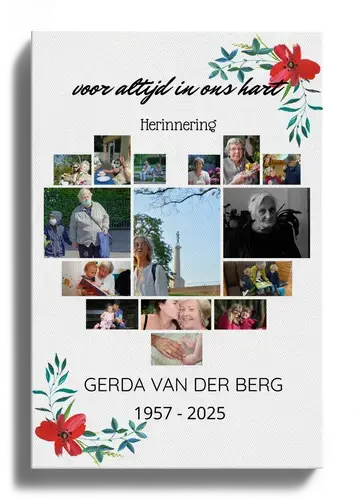 Fotocollage herinnering bij rouwplechtigheid als hart