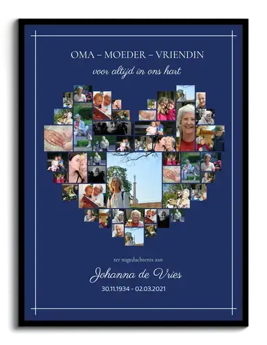 Creëer je persoonlijke herinnering: Hartvormige gedenkcollage op premium canvas