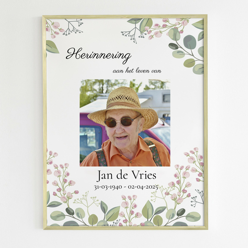 Herinnering aan de overledene bloemenportret met een foto