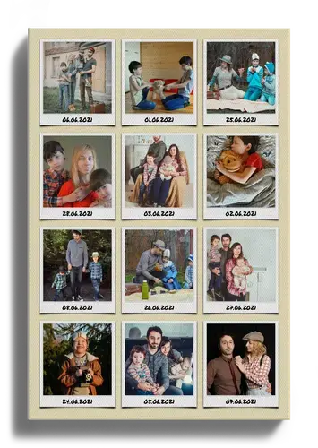 Fotocollage als raster met gelabelde Polaroid fotos van de vakantiefotos