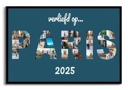 Lettercollage PARIS met foto's - Maak je eigen canvas met tekst verliefd in en jaar