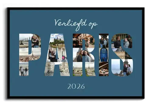 Vakantiefotos als Fotocollage op Poster of Canvas met Tekst