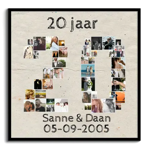Maak een unieke 20-jarige collage cadeau met jouw foto's! Perfect voor elke gelegenheid!