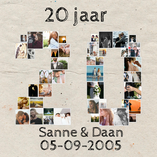 Maak een unieke 20-jarige collage cadeau met jouw foto's! Perfect voor elke gelegenheid!