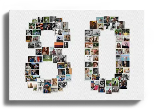 Creëer je eigen fotocollage '80' als uniek cadeau voor een 80e verjaardag! Creëer je eigen fotocollage '80' als uniek cadeau voor een 80e verjaardag!