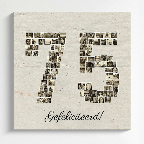 Vier de 75e verjaardag met een gepersonaliseerde collage in sepia-stijl