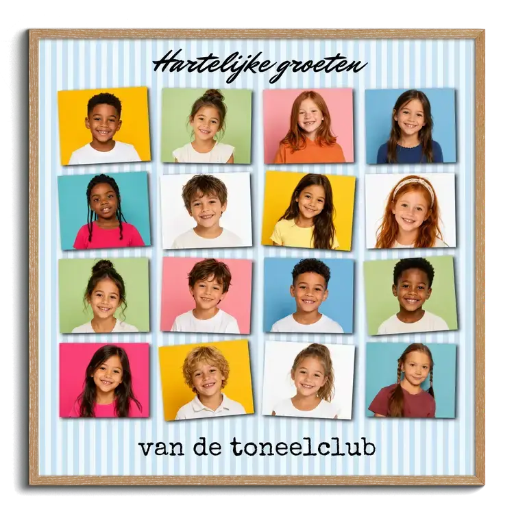 Groepsfoto met kinderbeelden als fotocollage maken afscheidscadeau juf