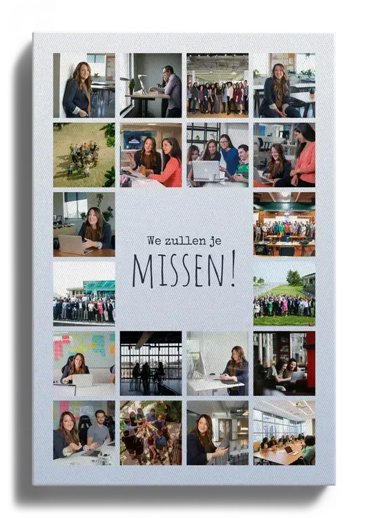 Afscheidscollage collega’s met tekst en foto’s
