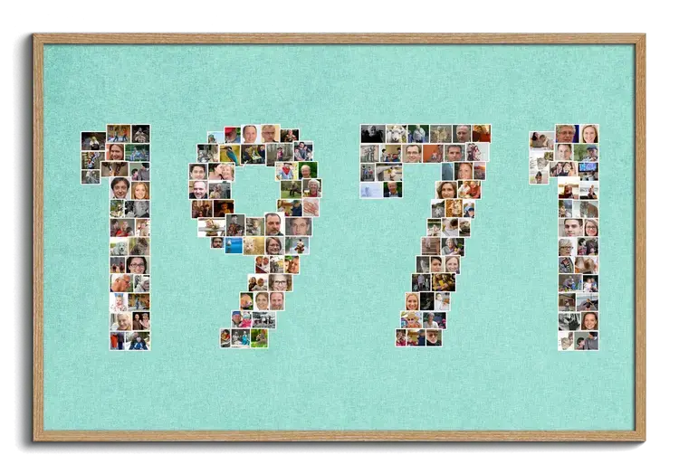 Geboortejaar met cijfers als fotocollage als creatief cadeau idee