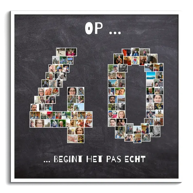 Nummer 40 als Fotocollage met vele Fotos als Verjaardagscadeau