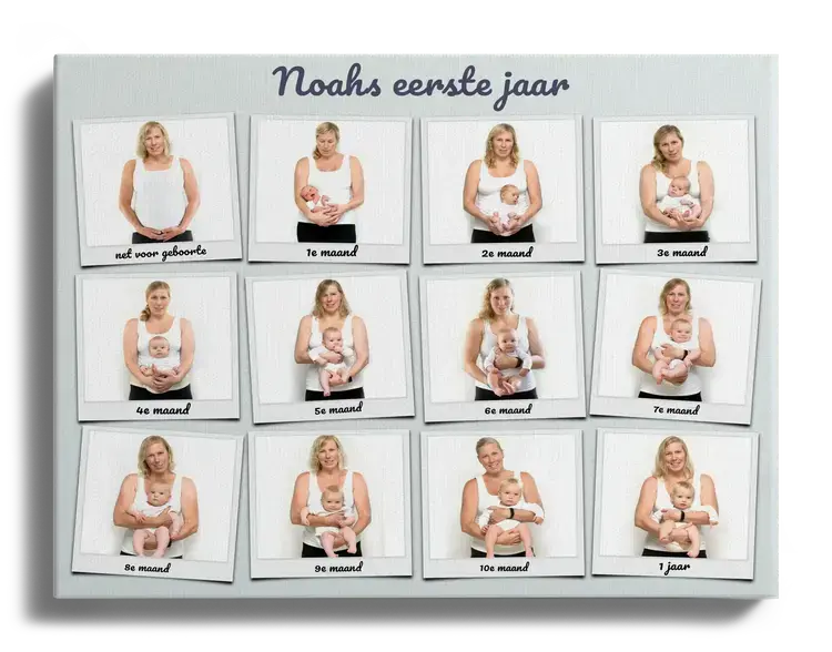 Babys eerste jaar als fotoserie met beschrijving