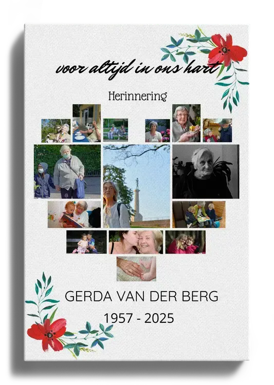 Fotocollage herinnering bij rouwplechtigheid als hart