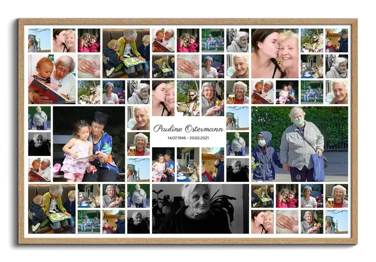 Collage met veel fotos ter herinnering bij overlijden