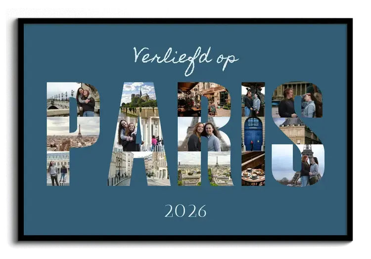 Vakantiefotos als Fotocollage op Poster of Canvas met Tekst