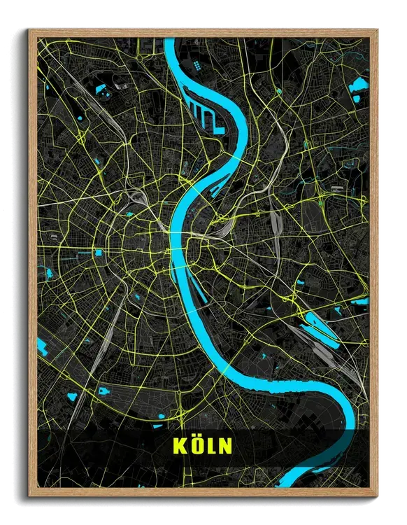 Köln City-Map Nacht-Neon Stijl